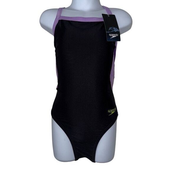 NWT Speedo Pro LT Splice Flyback One Piece Swimsuit Womens 22 Black Purple - Picture 1 of 9